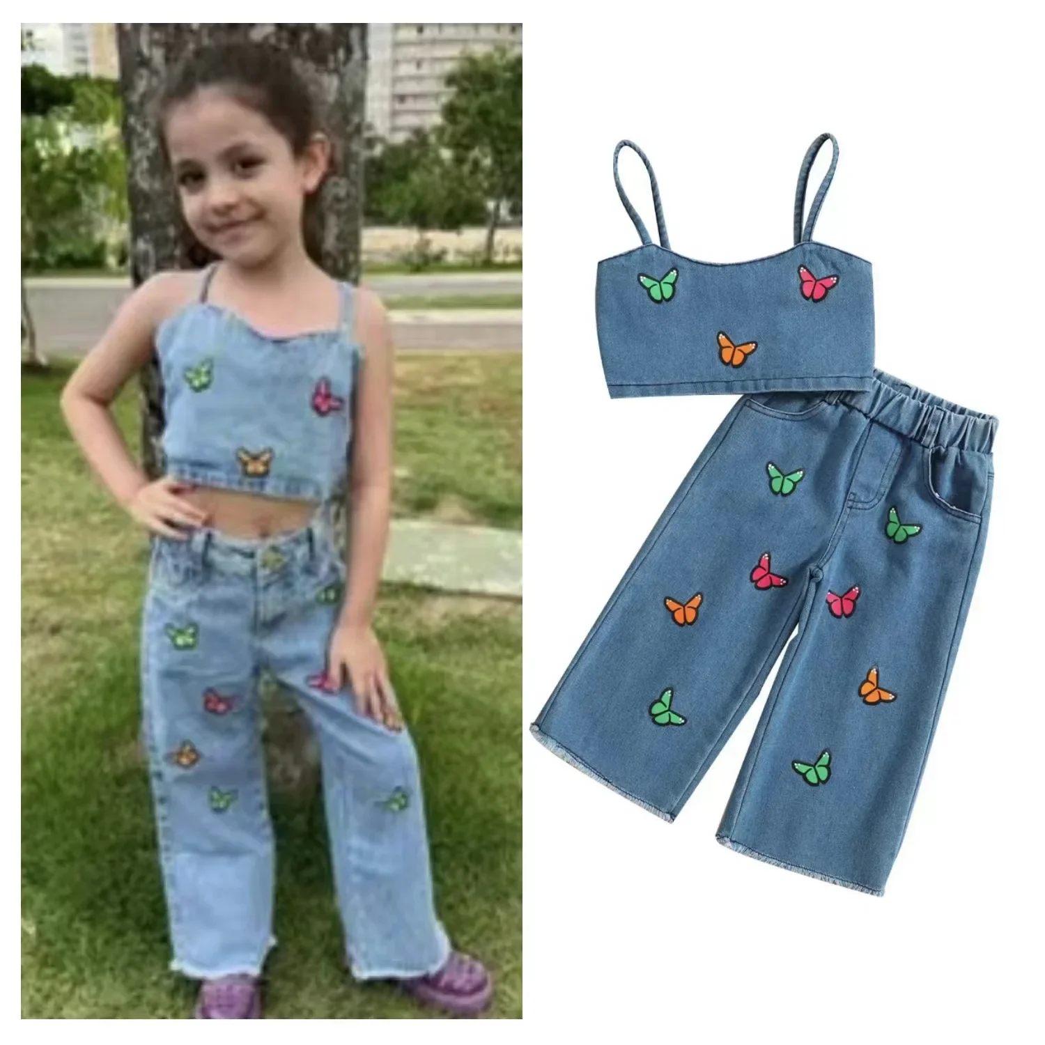New Summer Girls Clothes Sets Baby Girls Casual Sleeveless Butterfly Print Denim Sling Crop Top + Pants Jeans Toddler Clothing
New Summer Girls Clothes Sets Baby Girls Casual Sleeveless Butterfly Print Denim Sling Crop Top + Pants Jeans Toddler Clothing