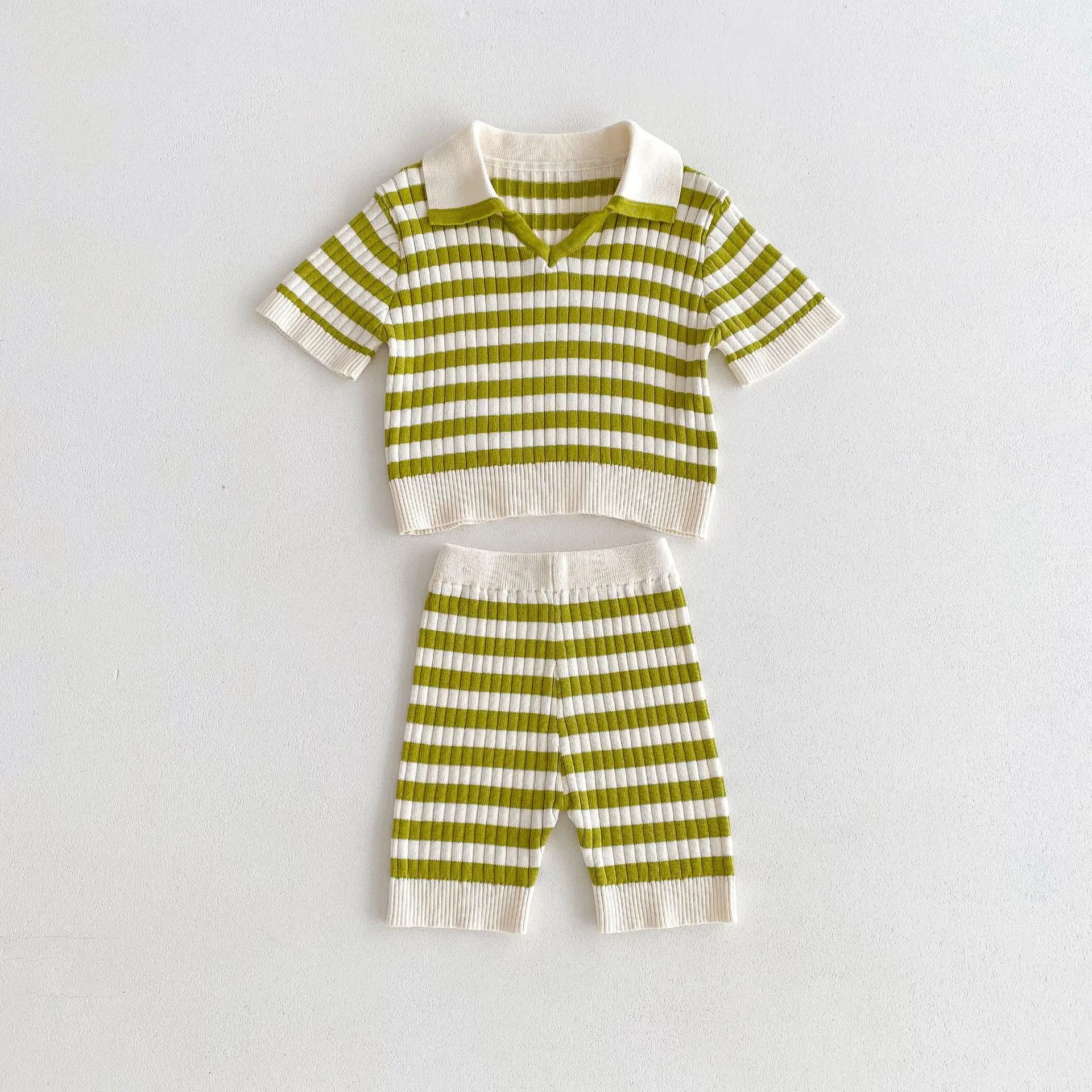 2025 Summer New Baby Short Sleeve Clothes Set Infant Striped Knit Tops + Shorts 2pcs Suit Infant Girl Casual T Shirts Outfits 30 Sa7dfdd73d4ba46a8bff029a1c05eda64E