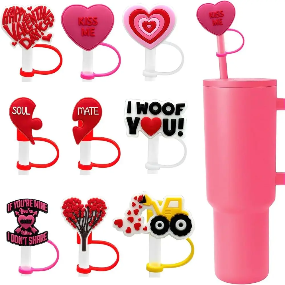 

5Pcs Dust-Proof Silicone Straw Topper Valentine's Day Reusable Straw Tips Lids Straw Cover Cap Straw Tip Covers Drinking Caps