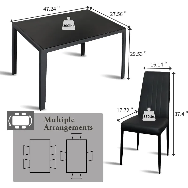 

Набор сверхпрочных обеденных столов для 4, кухонный стол из 5 предметов и стулья для 4, современный стеклянный обеденный стол