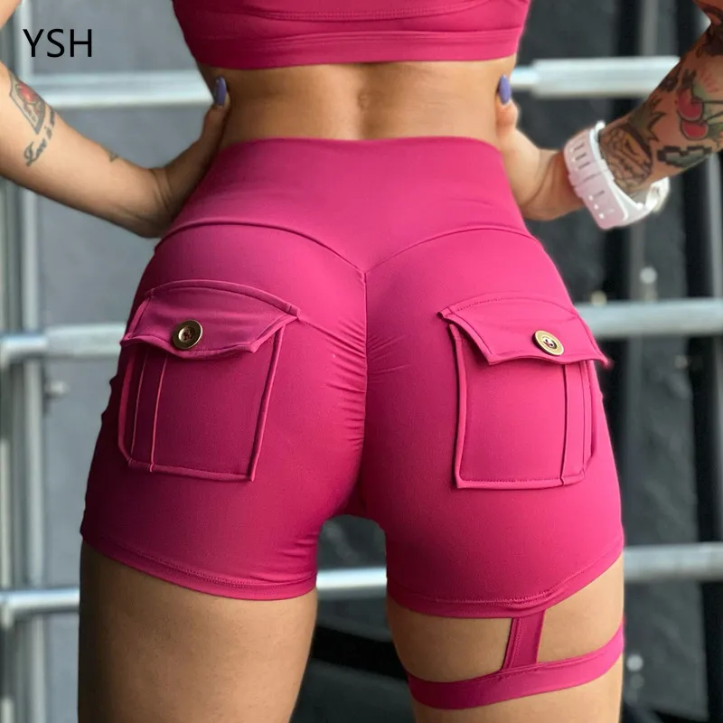 Летние новые женские спортивные шорты Yushuhua для йоги, быстросохнущие спортивные брюки с карманами и эластичными петлями