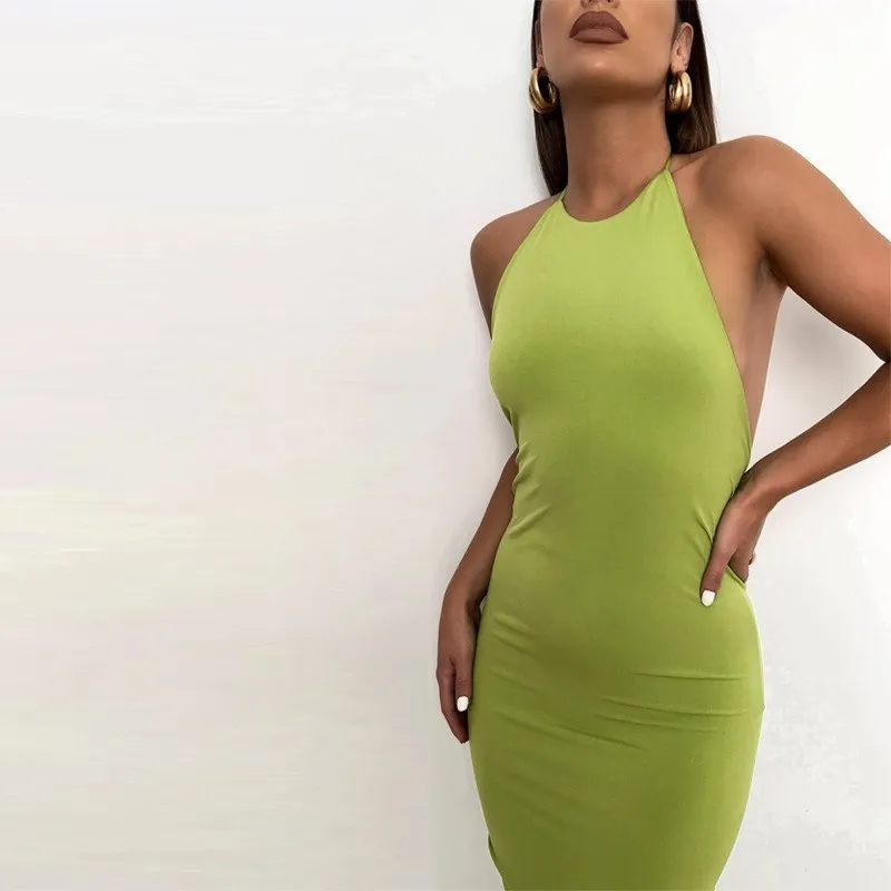 BIG PROMOTION Solid Color Slim Fit Sexy Large Open Back Pleated Hanging Neck Lace up Dress Summer Women's Wear
BIG PROMOTION Solid Color Slim Fit Sexy Large Open Back Pleated Hanging Neck Lace up Dress Summer Women's Wear