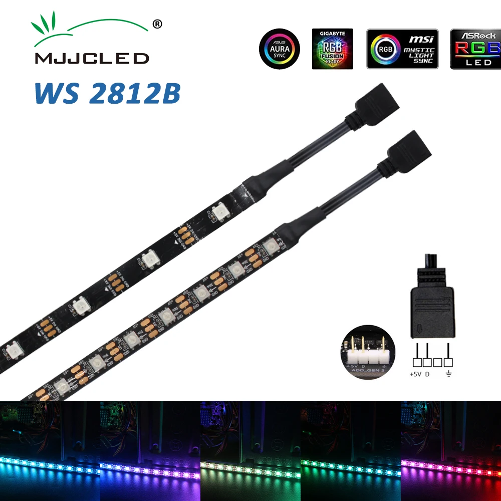 

WS2812B Addressable RGB LED Strip 5V 3Pin Header PC Rainbow ARGB Fusion Ribbon for ASUS AURA SYNC,MSI Mystic Light Sync,GIGABYTE