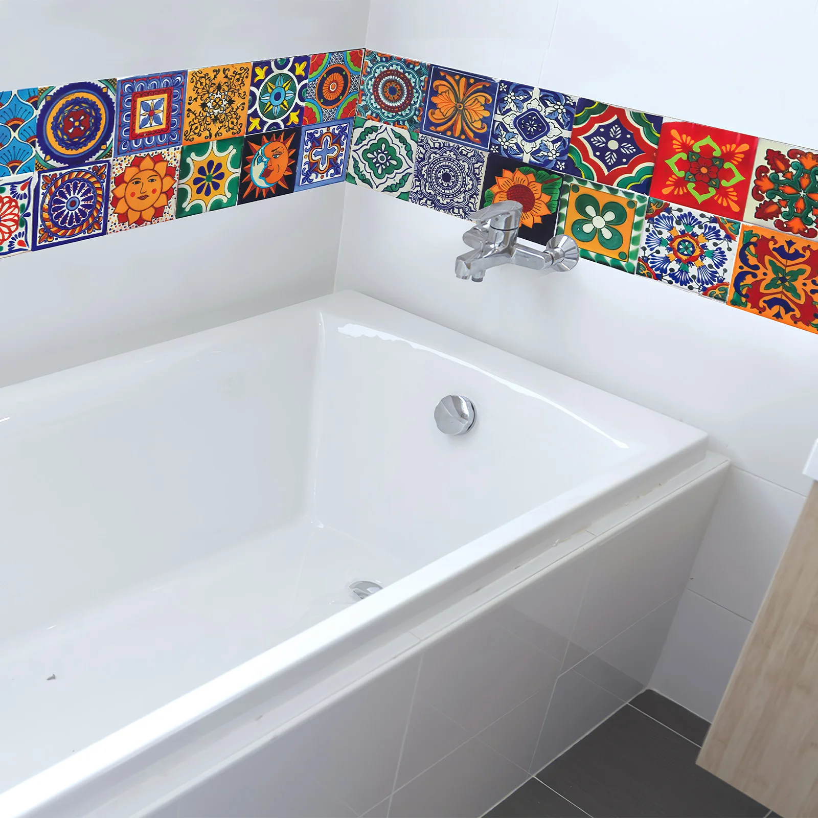 

24 Sheets Vintage Tile Stickers Nail Decorate Kitchen Wall Borders Peel and Floor Pvc Tiles Backsplash Trim Bathroom Waterproof