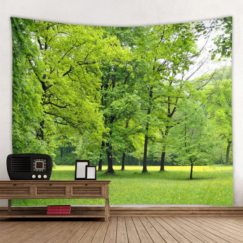 

Forest Landscape Tapestry Flowers and Birds Sunshine Waterfall Green Jungle Tapestries Bedroom Living Room Decor Wall Hanging