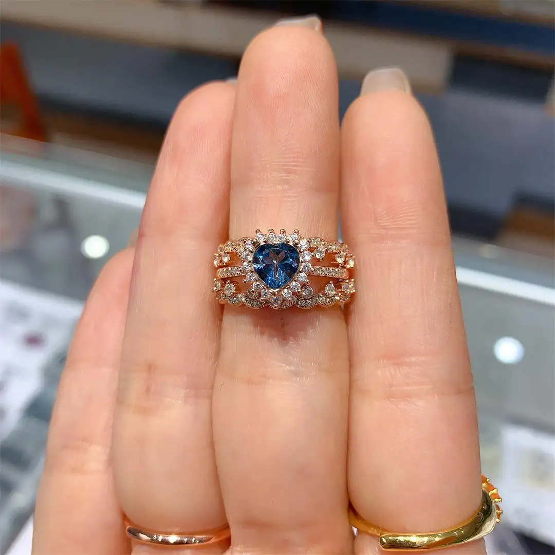 London Blue Topaz Ring Set Heart-shaped S925 Sterling Silver Plated 18-karat Gold Decorated Women's Jewelry Birthday Gift
London Blue Topaz Ring Set Heart-shaped S925 Sterling Silver Plated 18-karat Gold Decorated Women's Jewelry Birthday Gift