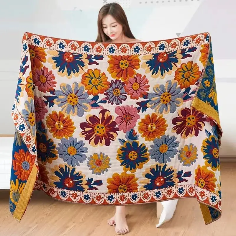 

WOSTAR Summer 4 layer muslin towel cotton quilt blanket adult children's baby bedspread air conditioning thin comforter 80x160cm