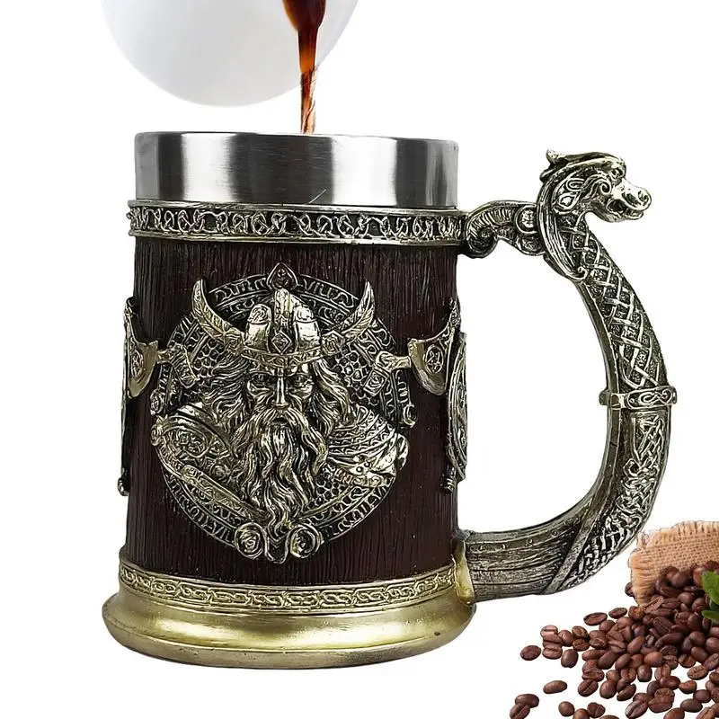 

600ml Viking Beer Mug Style Beer Mug Tankard Cup For Men Viking Coffee Cool Mug, W Wine Glass Double Wall Mug Thermal Men Gift