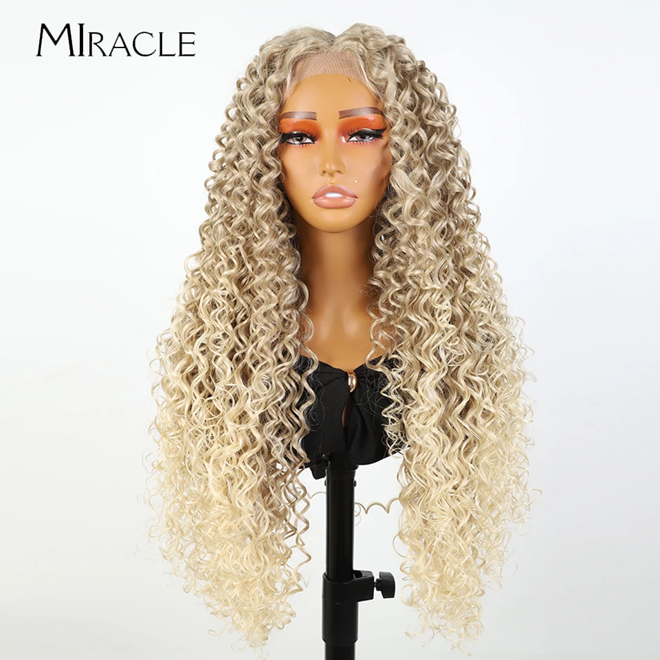 

MIRACLE Synthetic Lace Front Wigs Long Afro Kinky Curly Wigs 22'' 26'' 30'' Black Brown Blonde Wig for Black Women Fiber Hair