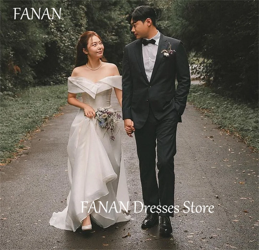 

FANAN Off Shoulder Korea Ivory A-Line Corset Wedding Dresses 웨딩드레스 Organza Ruched Simple Custom Made Bride Gowns Plus Size