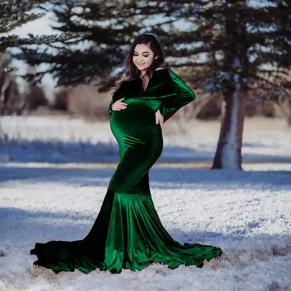 

Ruffles Maternity Photography Props Long Dress Sexy Pregnancy Dresses Pregnant Women Clothes Maxi Gown For Photo Shoots