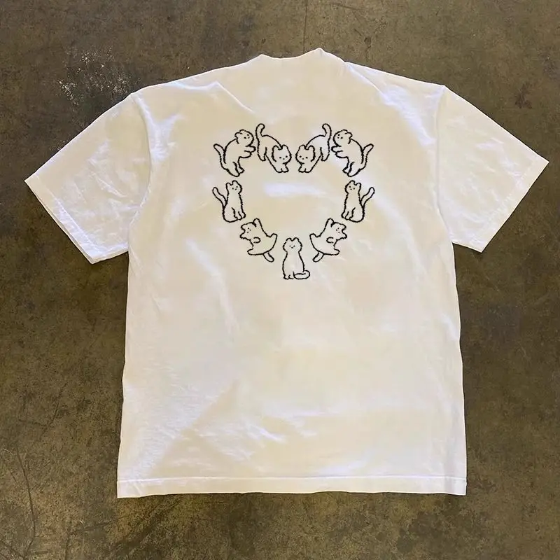 Japanese love cat Hong Kong style male and female couple niche design short-sleeved T-shirt Korean style y2k round neck top T
Japanese love cat Hong Kong style male and female couple niche design short-sleeved T-shirt Korean style y2k round neck top T