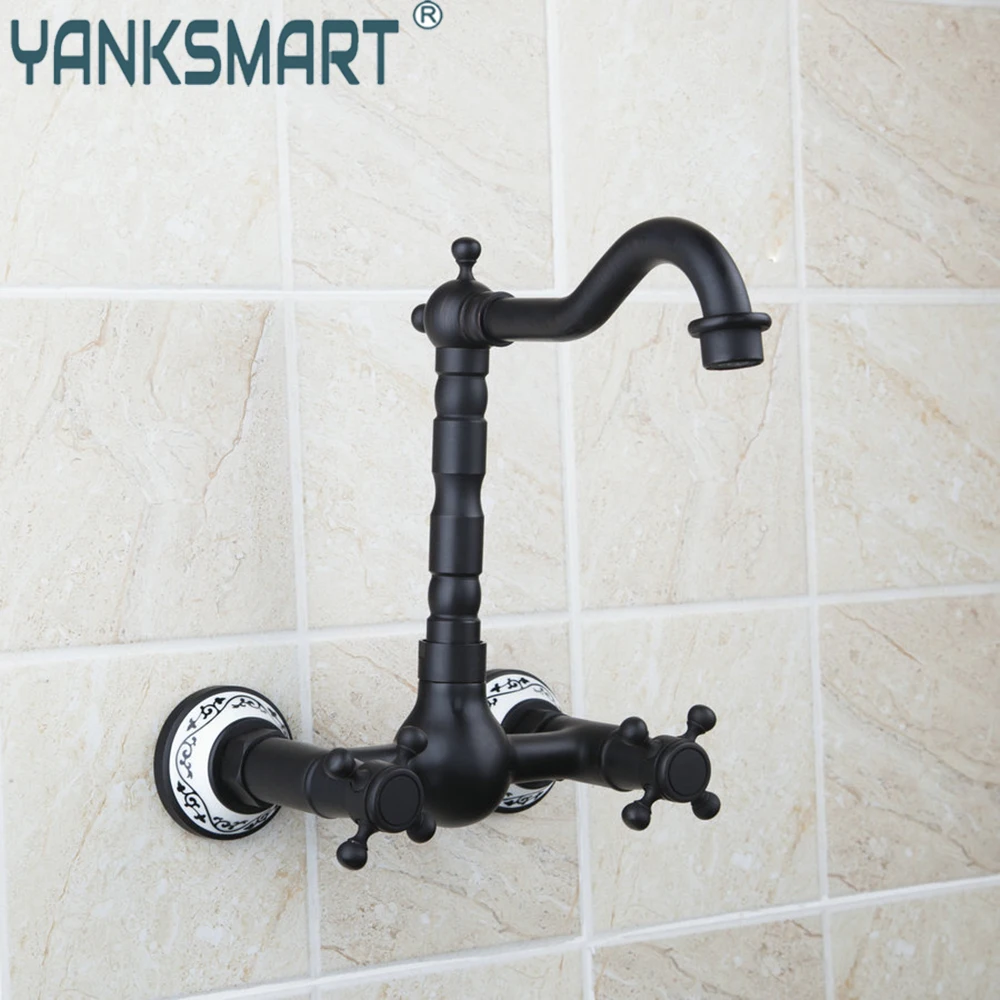 

YANKSMART Bathroom Faucet Oil Rubbed Bronze Bathtub Basin 360 Rotation Torneira Wall Mount Sink Mixer Water Tap Hot Cold Faucets