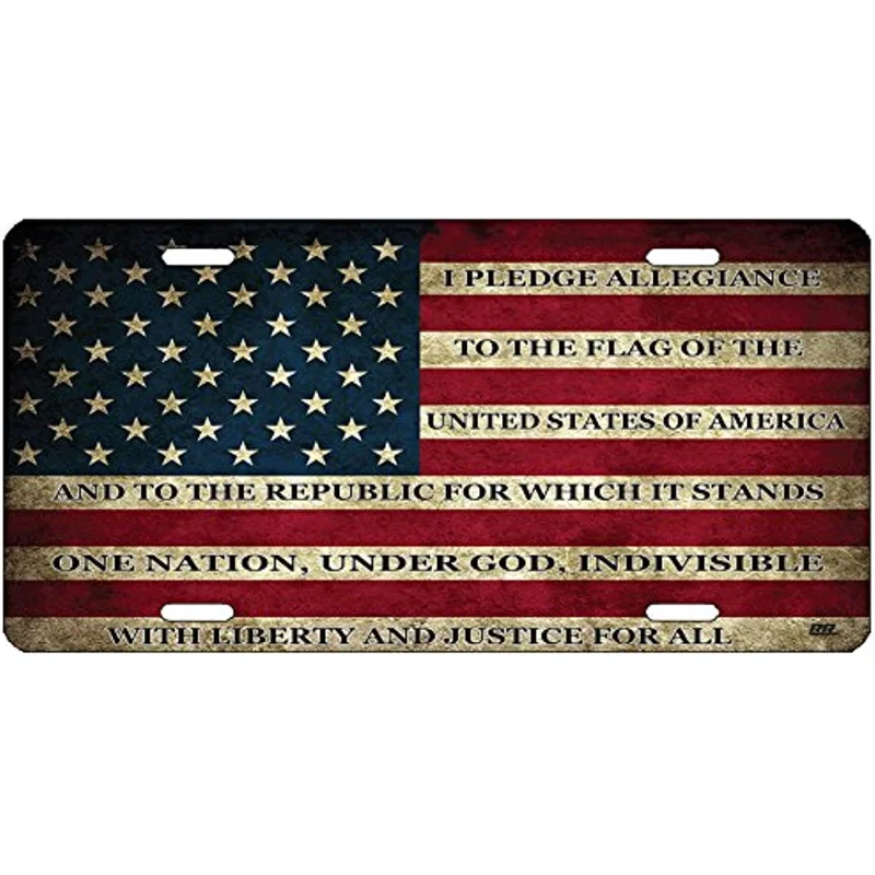 

USA Flag License Plate Novelty Auto Car Tag Vanity Gift American Patriotic Pledge of Allegiance-Wall Decoration Metal Wall Sign