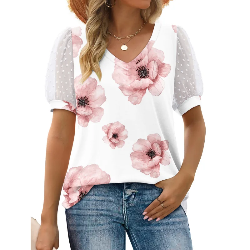 Summer Vintage Women's T Shirt Fluffy Short Sleeved Bubble Sleeved V-neck Printed T-shirt Oversized Tshirt Mujer Women Clothing
Summer Vintage Women's T Shirt Fluffy Short Sleeved Bubble Sleeved V-neck Printed T-shirt Oversized Tshirt Mujer Women Clothing