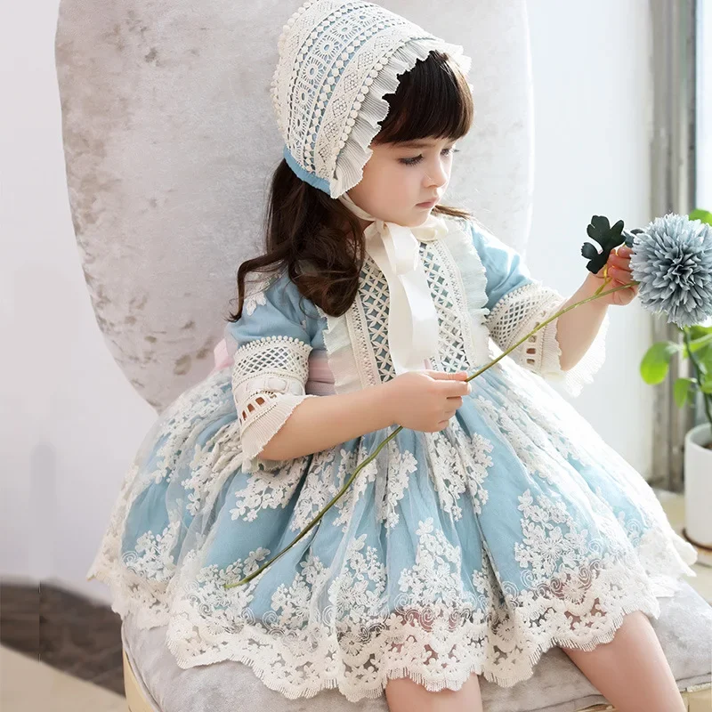

3Pcs Baby Girls Princess Dress New Autumn Spanish Court Lolita Lace Stitching Sweet Birthday Party Dresses For Kids 12M-6T y95