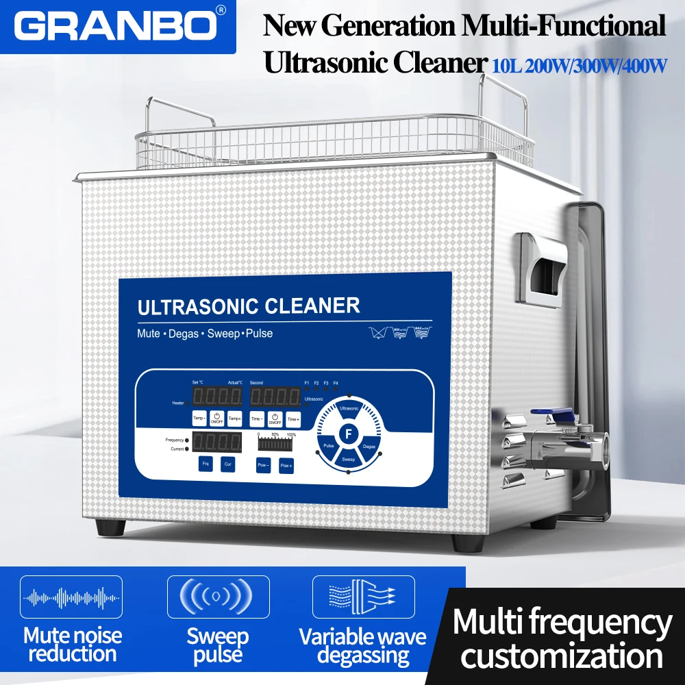 

Granbo 10L Multi-functional Ultrasonic Cleaner 200/400W 40KHz High-frequency Customize Sweep Pulse Precision Auto Parts Washer