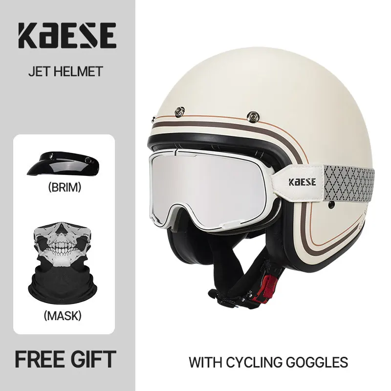 

DOT Approved Milky White Line Jet 3/4 Motorcycle Helmet Motorbike Moto Motocross Cafe Racer Men Women Casque Capacetes