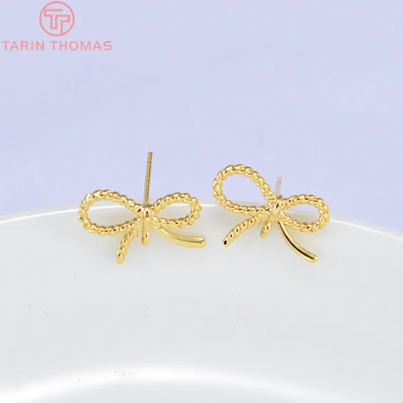 

(2342)6PCS Bow 15*10MM 24K Gold Color Brass Twisted Bow Stud Earrings Pins High Quality Diy Jewelry Findings Accessories