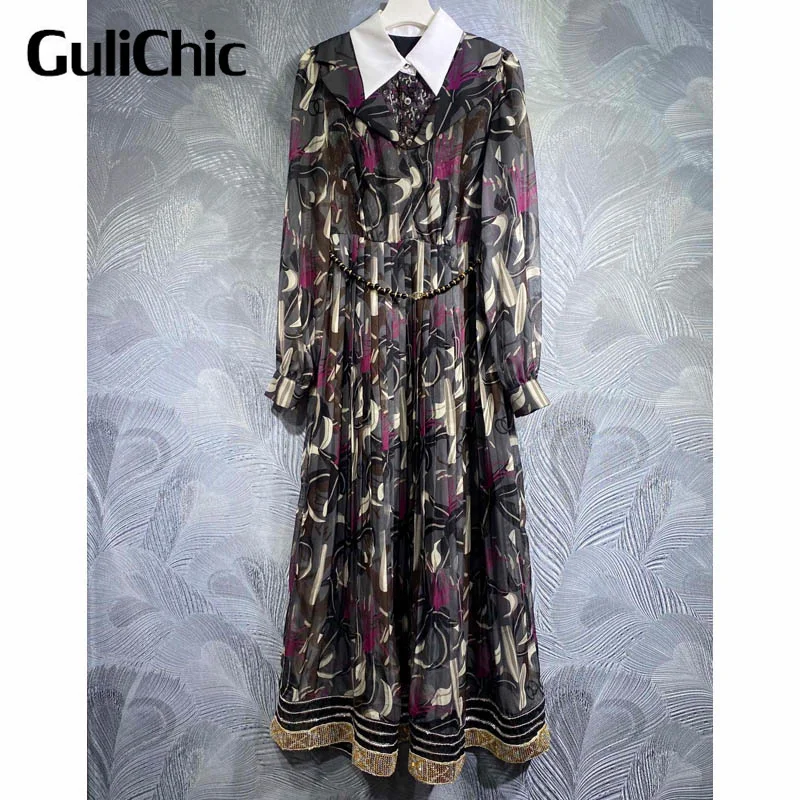 10.30 GuliChic Women Elegant Temperamnet Lapel Collar Lantern Sleeve High Waist Spliced Pleated Print Long Dress With Chic Belt
10.30 GuliChic Women Elegant Temperamnet Lapel Collar Lantern Sleeve High Waist Spliced Pleated Print Long Dress With Chic Belt