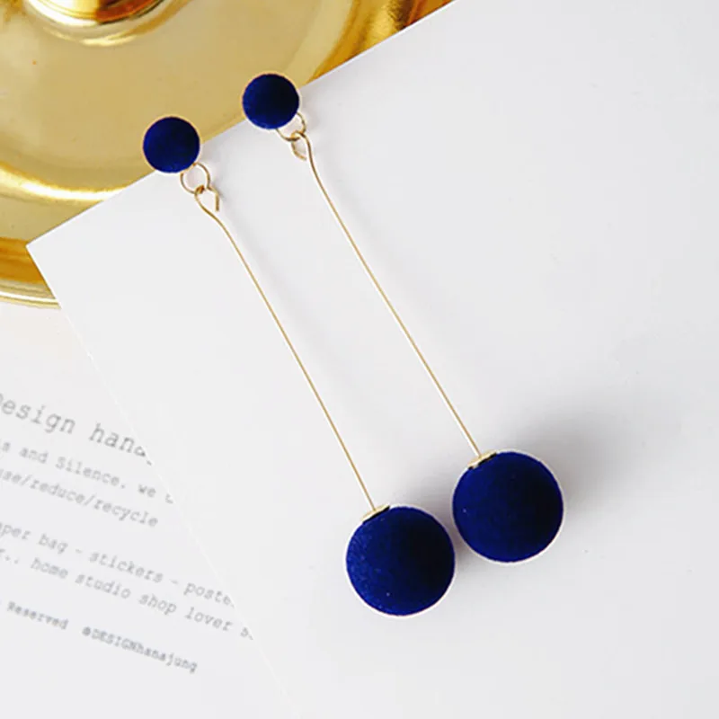 

Fashion Red/Black/Gray/Blue Plush Ball Earrings For Women Korea Personality Round Long Tassel Earrings Statement Jewelry Gifts