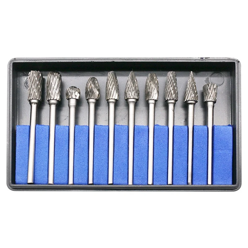 

10 PCS Carbide File Set Silver 3X6 Double-Grain Tungsten Steel Grinding Head Electric Grinding Accessories