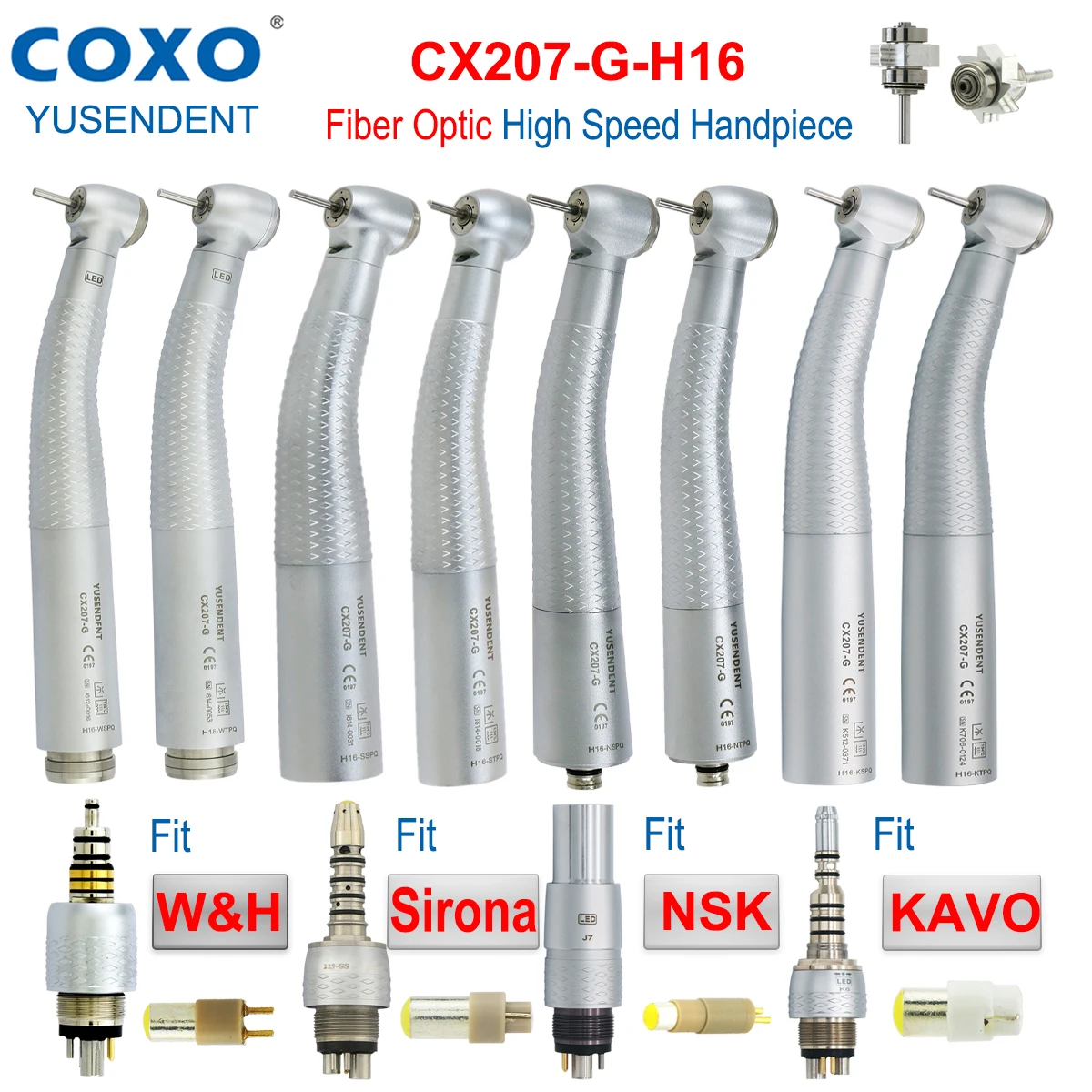 

COXO Dental Turbine Fiber Optic High Speed Handpiece Air Rotor Standard/Torque Big Head Led Coupler 6 Pin Fit KAVO NSK Sirona WH