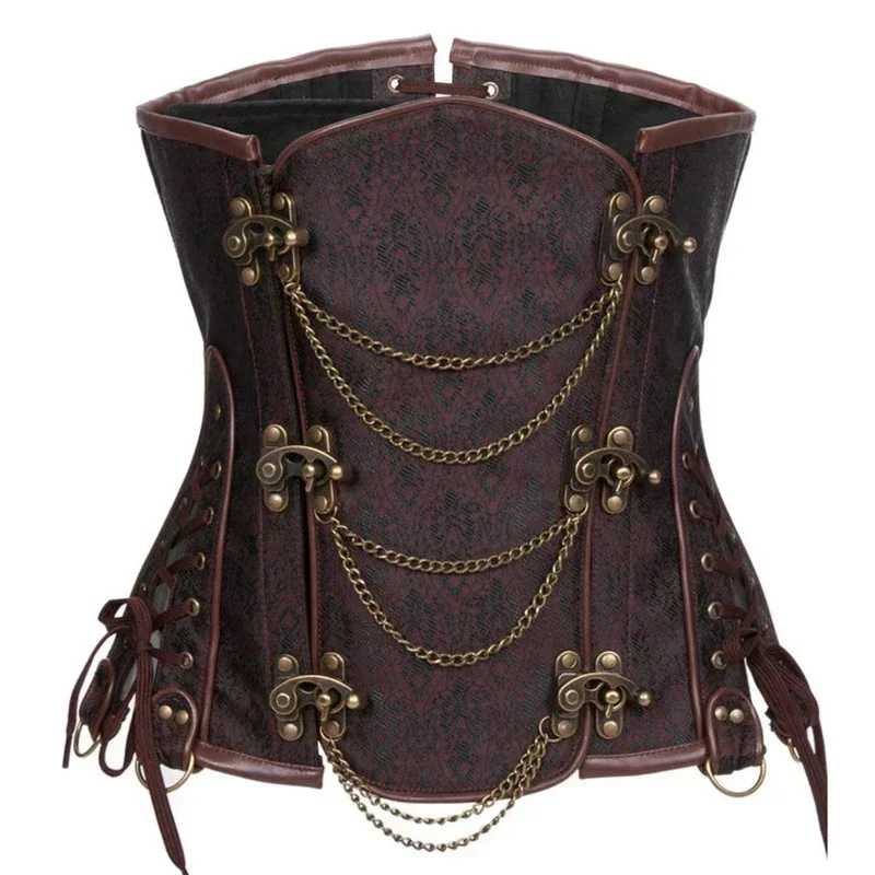 

Corset Bustier Steampunk Clothing Women Top Plus Size Vintage Outerwear Leather Corselet Underbust Pirate Costume Brown Black