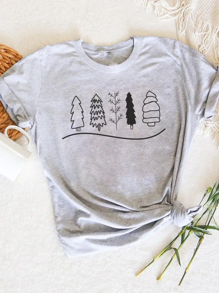 

Рождественская футболка, одежда, праздничная модная футболка с принтом дерева, трендовая Милая женская футболка с мультяшным рисунком, новогодние футболки с графическим рисунком