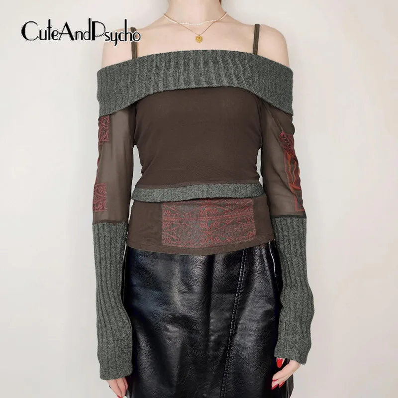 Cuteandpsycho Harajuku Patchwork Tshirts Chic Aesthetic Knitted Slash Neck Slim Tops Vintage Casual Long Sleeves Mesh Pullovers
Cuteandpsycho Harajuku Patchwork Tshirts Chic Aesthetic Knitted Slash Neck Slim Tops Vintage Casual Long Sleeves Mesh Pullovers