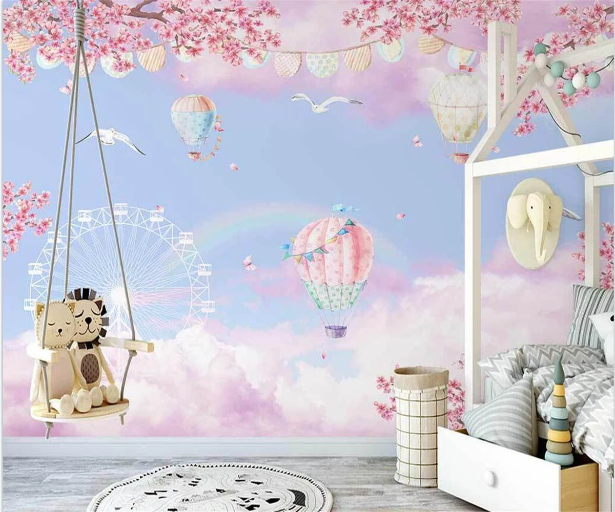 Custom cartoon Wallpaper Nordic hand-painted fantasy cloud paradise hot air balloon children's room background wall 3d Wallpaper
Custom cartoon Wallpaper Nordic hand-painted fantasy cloud paradise hot air balloon children's room background wall 3d Wallpaper