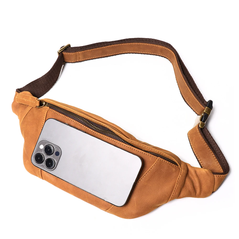 Crazy Horse Leather Waist Bag Men's Genuine Leather Crossbody Chest Pack Outdoor Sports Phone Pouch Adjustable Belt Bag Crazy Horse Leather Waist Bag Men's Genuine Leather Crossbody Chest Pack Outdoor Sports Phone Pouch Adjustable Belt Bag