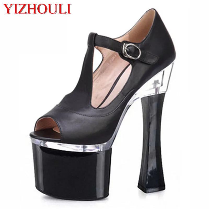 

Women's summer 2018 fashion Korean 18-20 cm high heels, outdoor chunky fish mouth shoes to match women's dance shoes