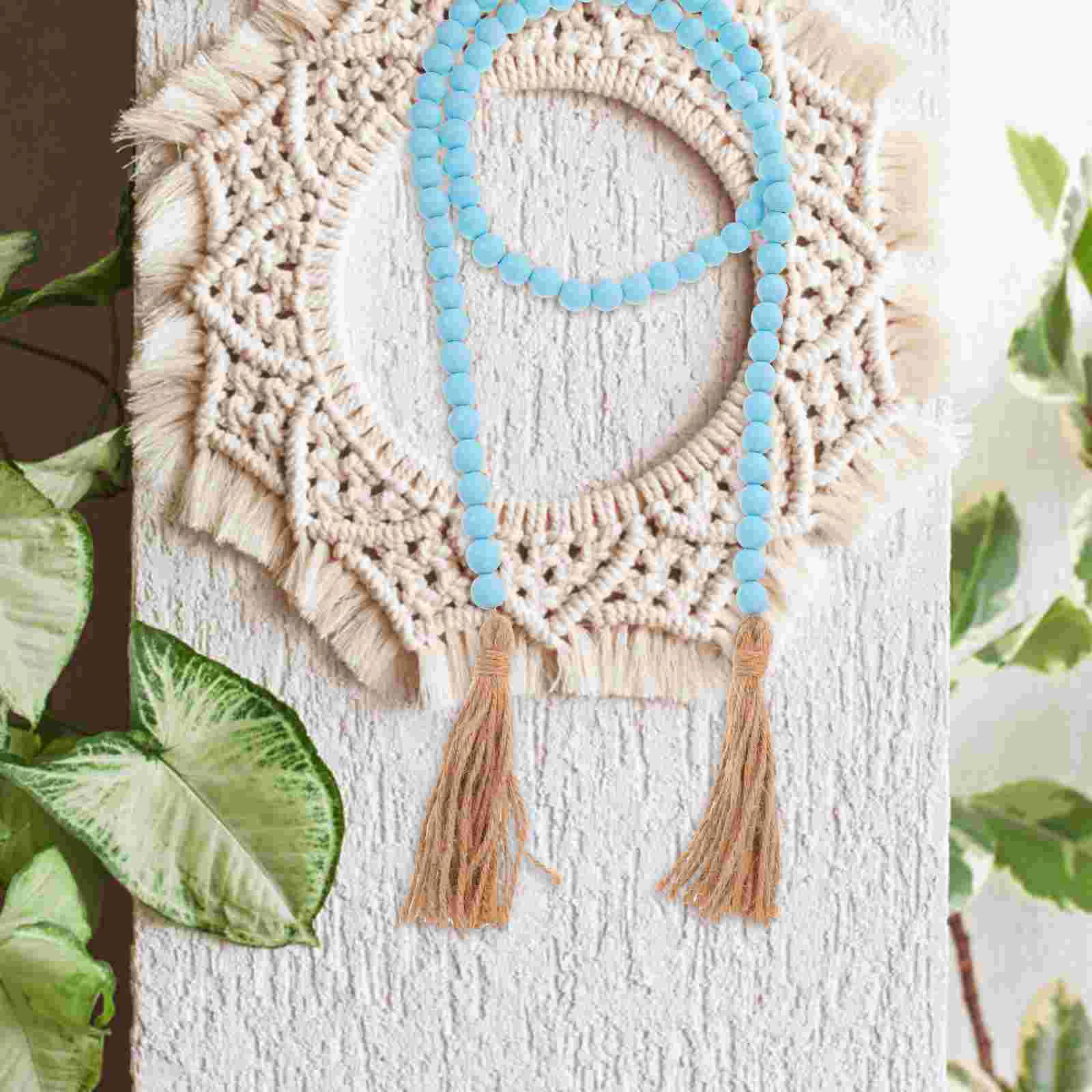 

Wooden Handmade Boho DIY Rattan Natural Wood Bead Garlands Garland Farmhouse with Tassels Wall Hanging Home Decoration