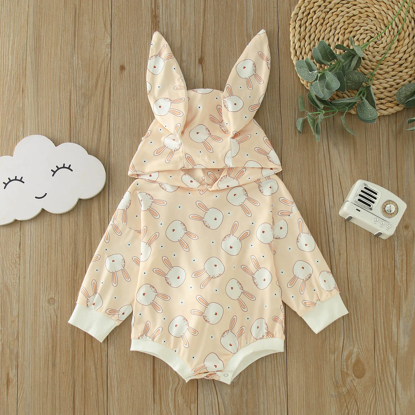 

3-24M Newborn Infant Toddler Baby Boy Girls Romper Long Sleeve Bunny Print Jumpsuit with Rabbit Ears Easter Outfits Bodysuits