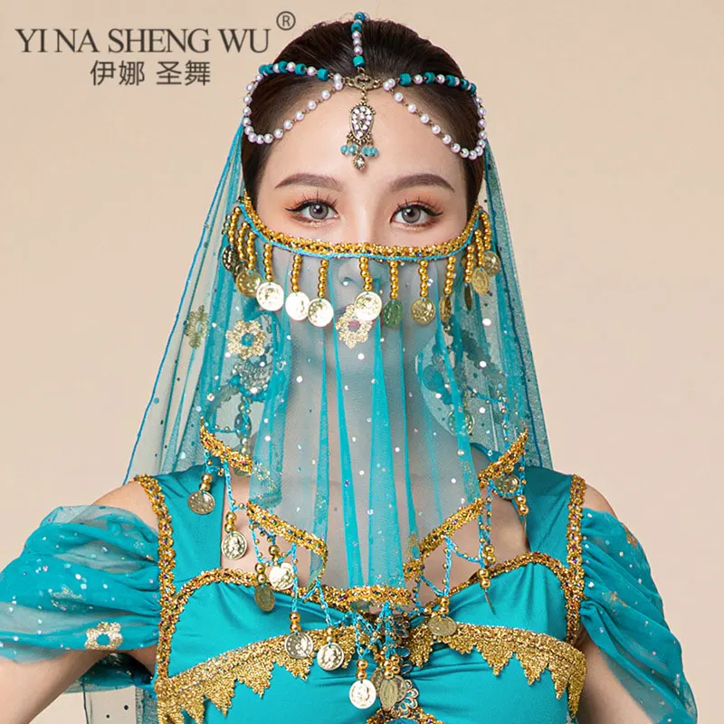 

Women Belly Dance Tribal Face Veil Bollywood Face Veil Beaded Masquerade Mask India Dance Accessories Face Veil Arabic Princess