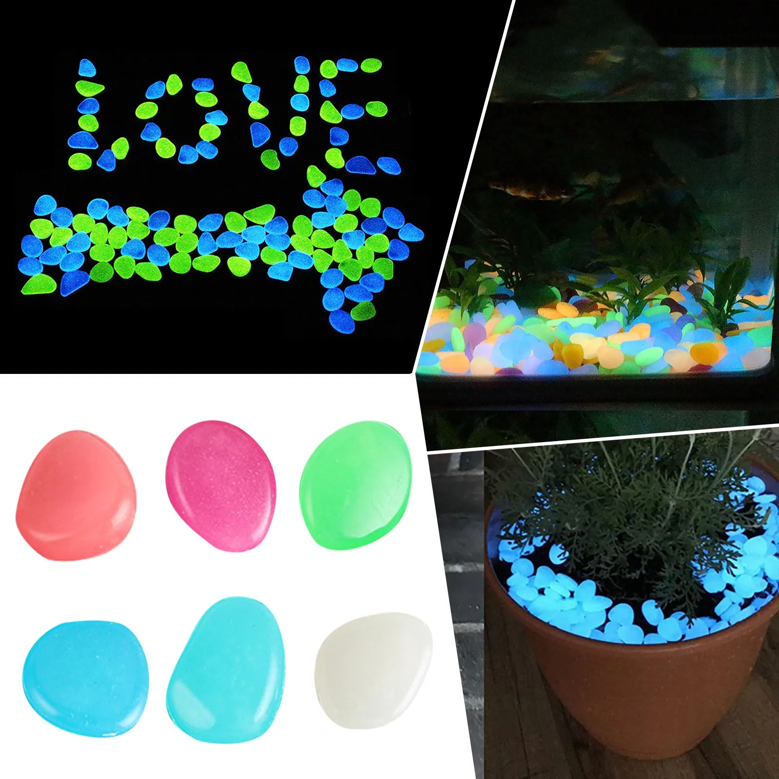 

50Pcs Garden Decor Luminous Stones Glow In The Dark Decorative Pebbles Outdoor Fish Tank Decoration Pebble Rocks Aquarium