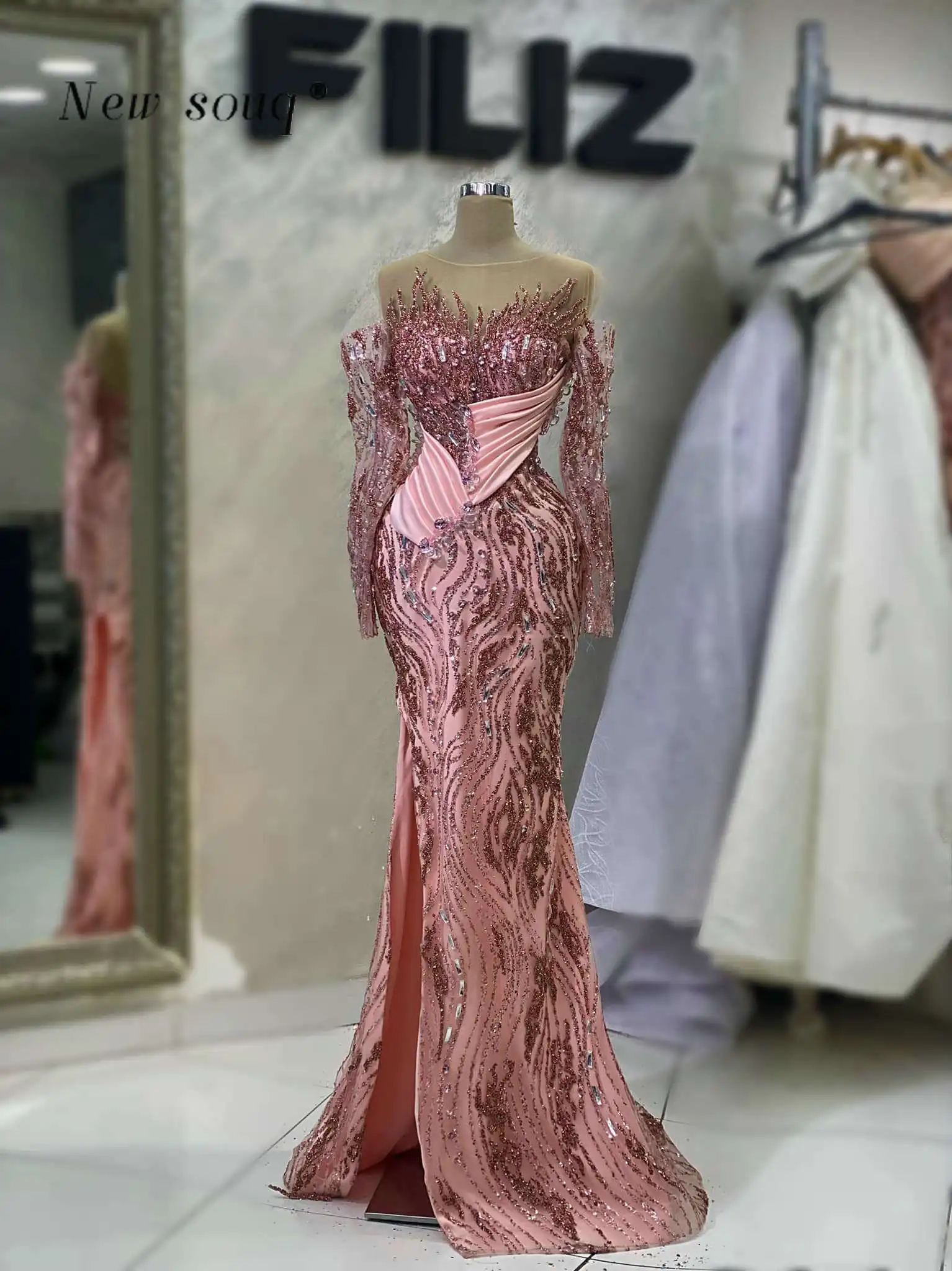 

Aso Ebi Dusty Rose Pink Off the Shoulder Mermaid Evening Dresses with Slit 2024 Arabic Long Formal Prom Party Gowns for Weddings