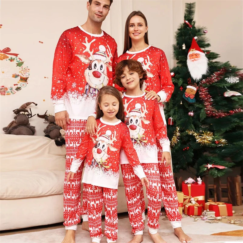 

2023 Cute Deer Christmas Family Matching Outfits Father Mother Kids Pajamas Sets Daddy Mommy and Me Xmas Pj's Clothes Tops+Pants