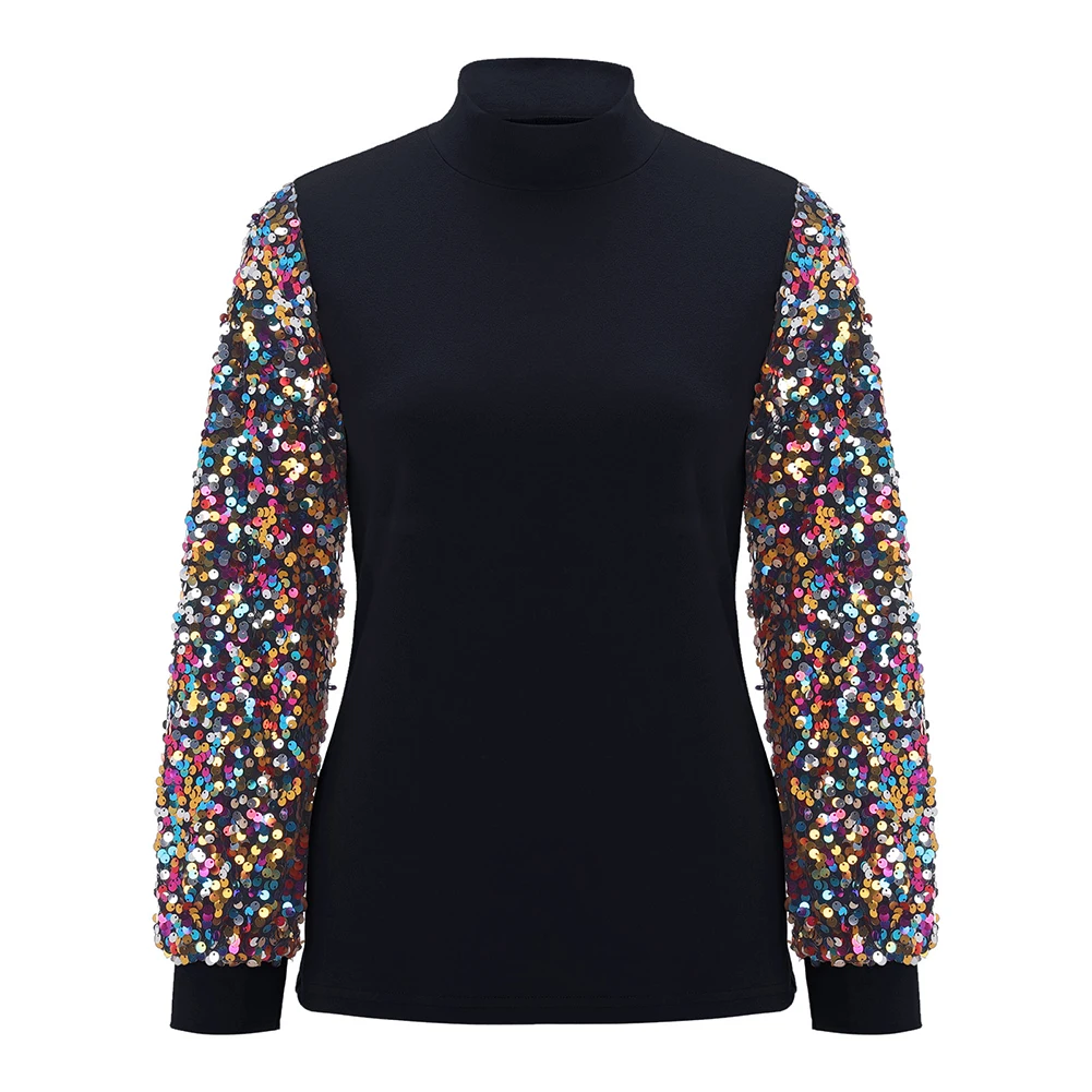 Trendy Women Casual Sequins T Shirt Blouse Loose Tee Tops Black Color S XL Size Polyester+Cotton Fabric Mock Neck Neckline
Trendy Women Casual Sequins T Shirt Blouse Loose Tee Tops Black Color S XL Size Polyester+Cotton Fabric Mock Neck Neckline