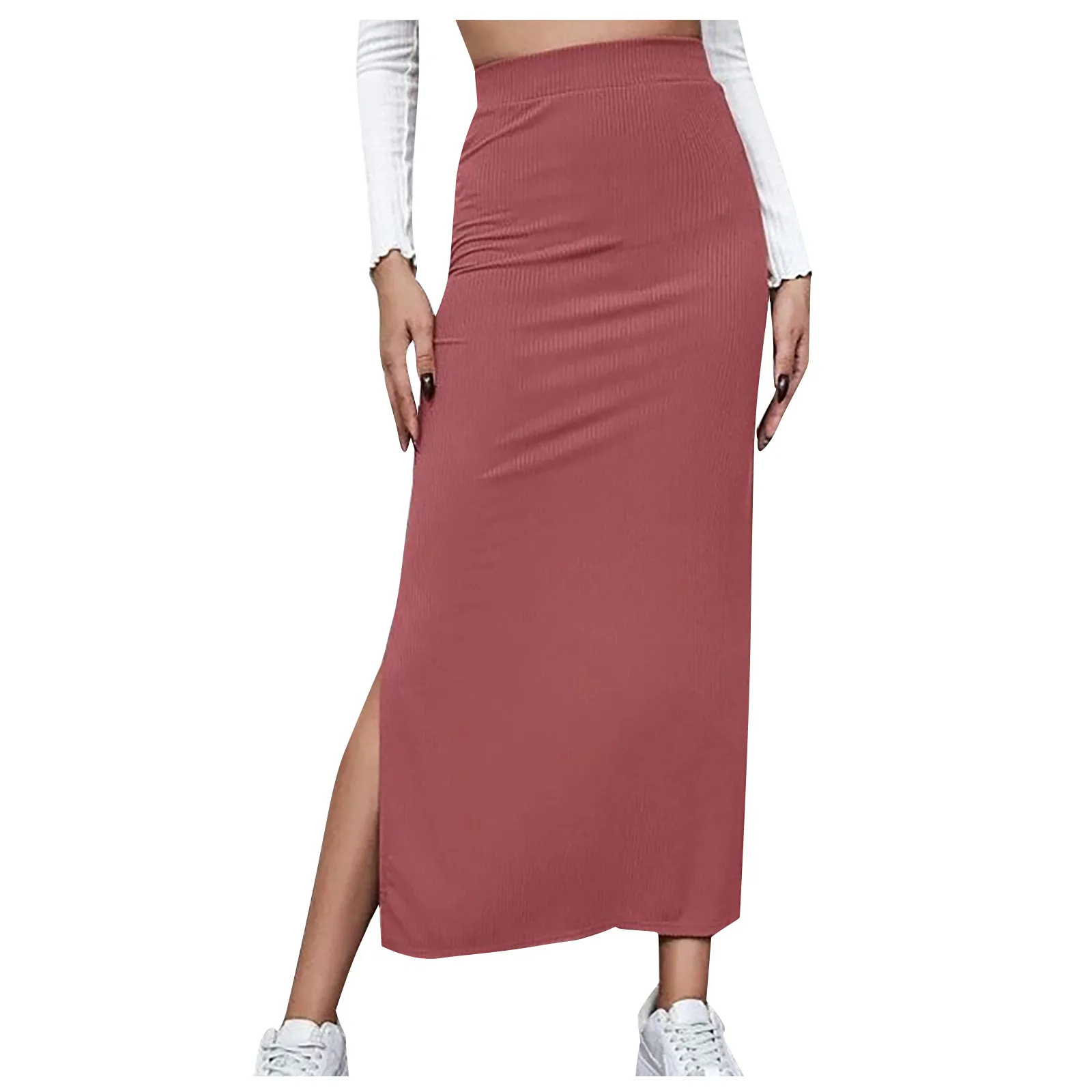

Fashion Long Skirt Woman'S Black Drape Hips High Waist Elastic Elastic Waist Slit Skirt Roupas Feminina Falda Larga Mujer