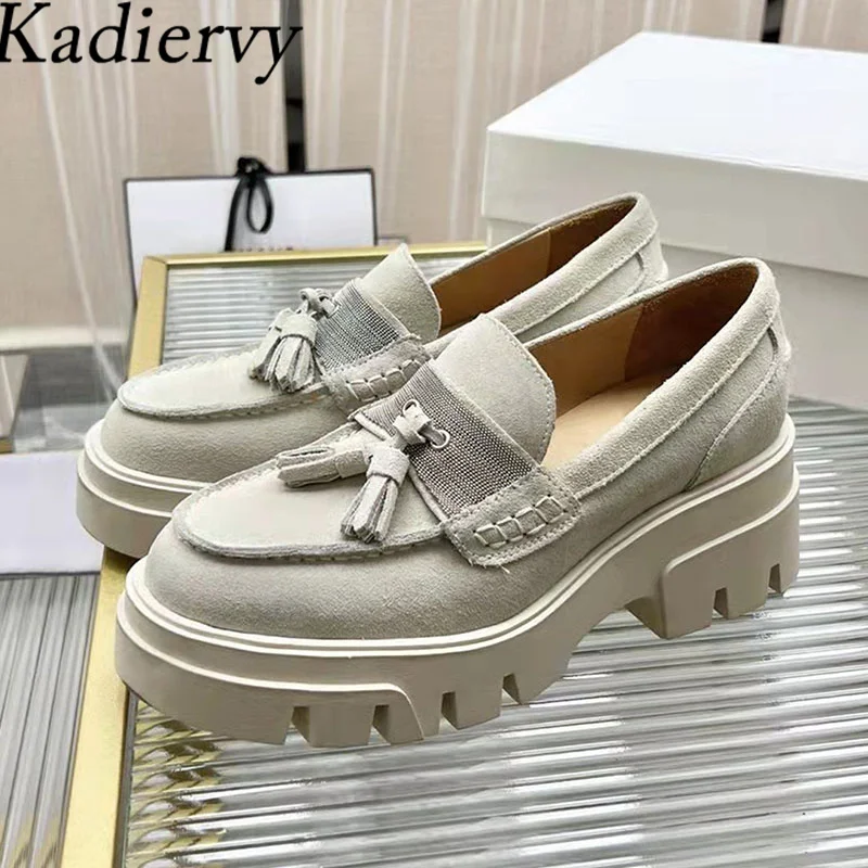 Cow Suede Thick Sole Shoes Woman Round Toe Fringe Decorate British Style Shoes Woman Height Increasing Platform Shoes Female
Cow Suede Thick Sole Shoes Woman Round Toe Fringe Decorate British Style Shoes Woman Height Increasing Platform Shoes Female