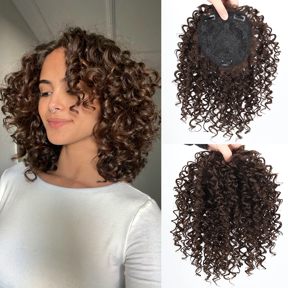 

Синтетические Короткие афро кудрявые накладные волосы кудрявые волосы парики для чернокожих женщин с филировкой Топпер увеличение объема волос