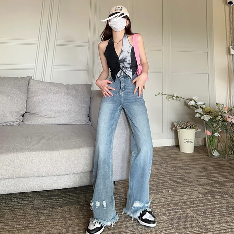 Women's Vintage Ripped Jeans Fashion High Waist Baggy Burrs Mopping Pants Street Straight Wide Leg Denim Trouser Ladies Summer
Women's Vintage Ripped Jeans Fashion High Waist Baggy Burrs Mopping Pants Street Straight Wide Leg Denim Trouser Ladies Summer