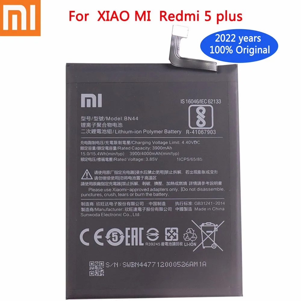 2022 год 100% xiao mi оригинальный аккумулятор BN44 4000 мАч для Xiaomi Redmi 5 Plus Сменный аккумулятор для телефона
2022 год 100% xiao mi оригинальный аккумулятор BN44 4000 мАч для Xiaomi Redmi 5 Plus Сменный аккумулятор для телефона