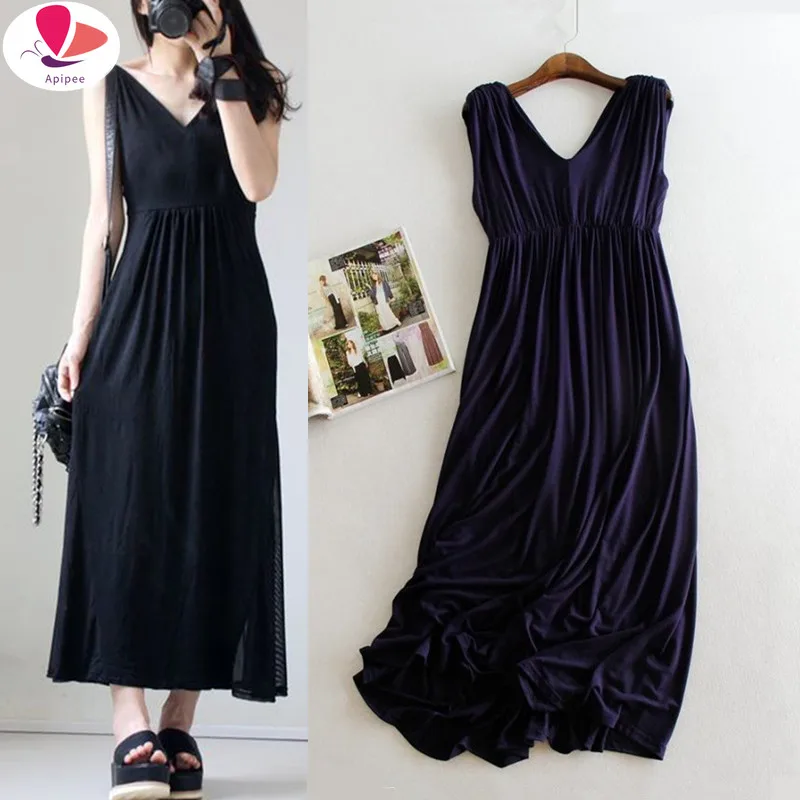 

Spring Summer 2024 Woman Tank Dress Casual Modal Sexy Camisole Elastic Female Home Beach Dresses V-neck Camis Sexy Dress #02