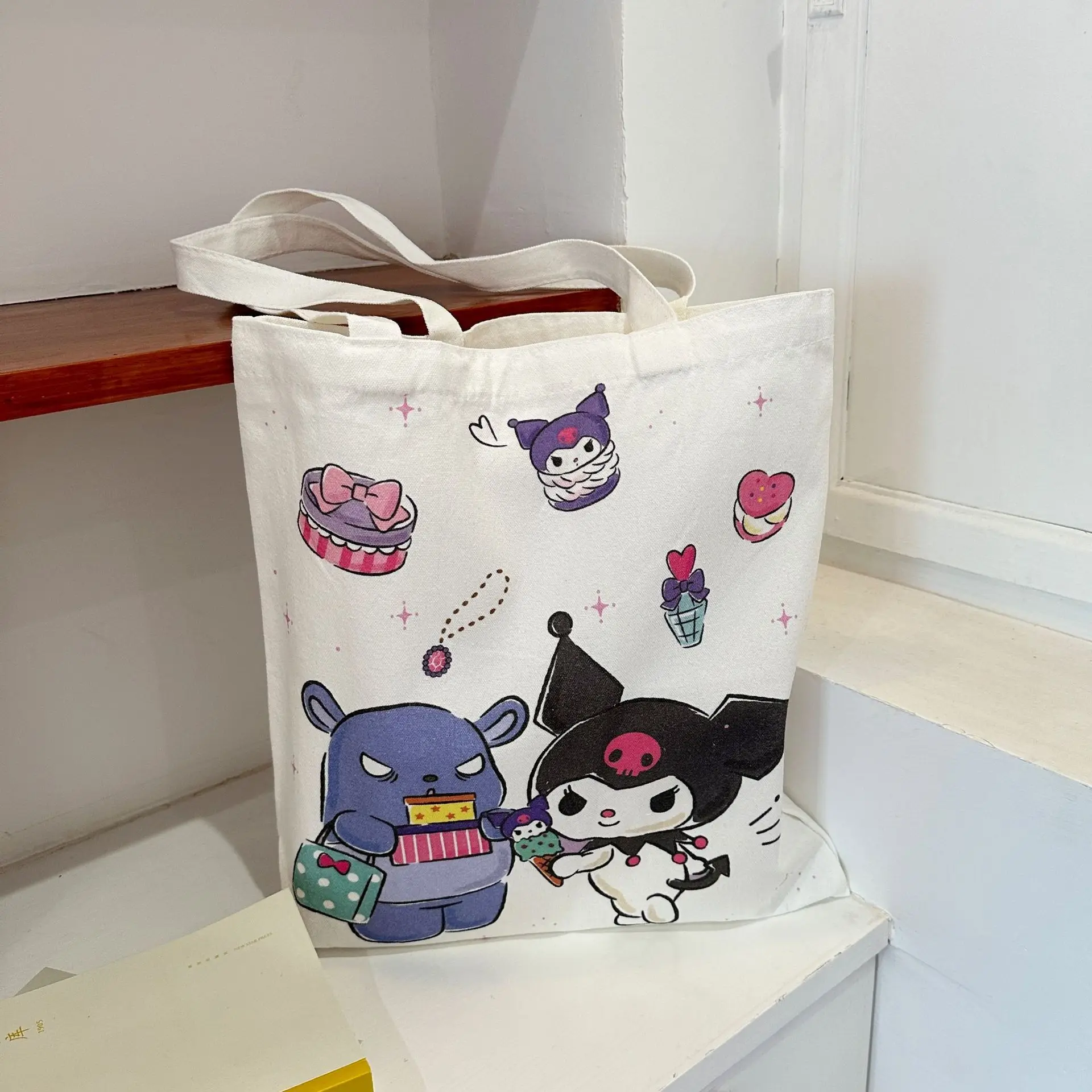 

Sanrio Kuromi Cinnamoroll Hello Kitty Retro Canvas Bag Women Commuter Shoulder Handbag Girl Student Large Capacity Schoolbag