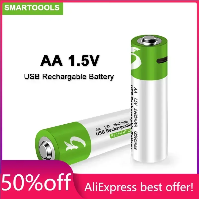 USB AA Rechargeable Batteries 1.5V 2600MWh Li-ion Battery For Remote Control Mouse Electric Toy Battery
USB AA Rechargeable Batteries 1.5V 2600MWh Li-ion Battery For Remote Control Mouse Electric Toy Battery