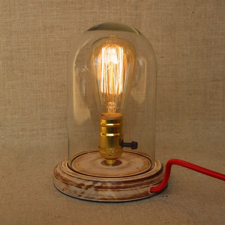 

New design glass cover vintage table lamp with ashwood base