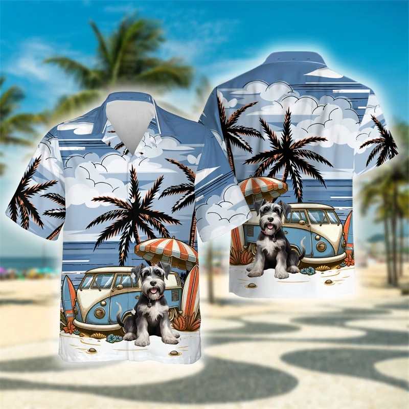 

Модная пляжная рубашка с рисунком Гавайского пуделя мопса Алоха кокосовое дерево Бигль Хаски блузки с коротким рукавом женская блузка с отворотом Y2k Топы